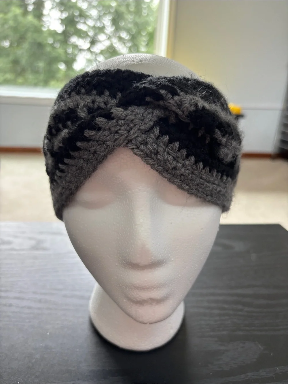 Handmade Crochet Gray and Black Twist Ear Warmer